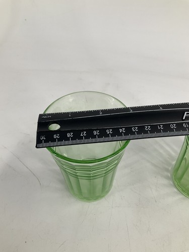 TWO (2) Hazel Atlas Glass MODERNTONE Green Flat Tumblers 4" Depression Glass GLO - 第 3/9 張圖片