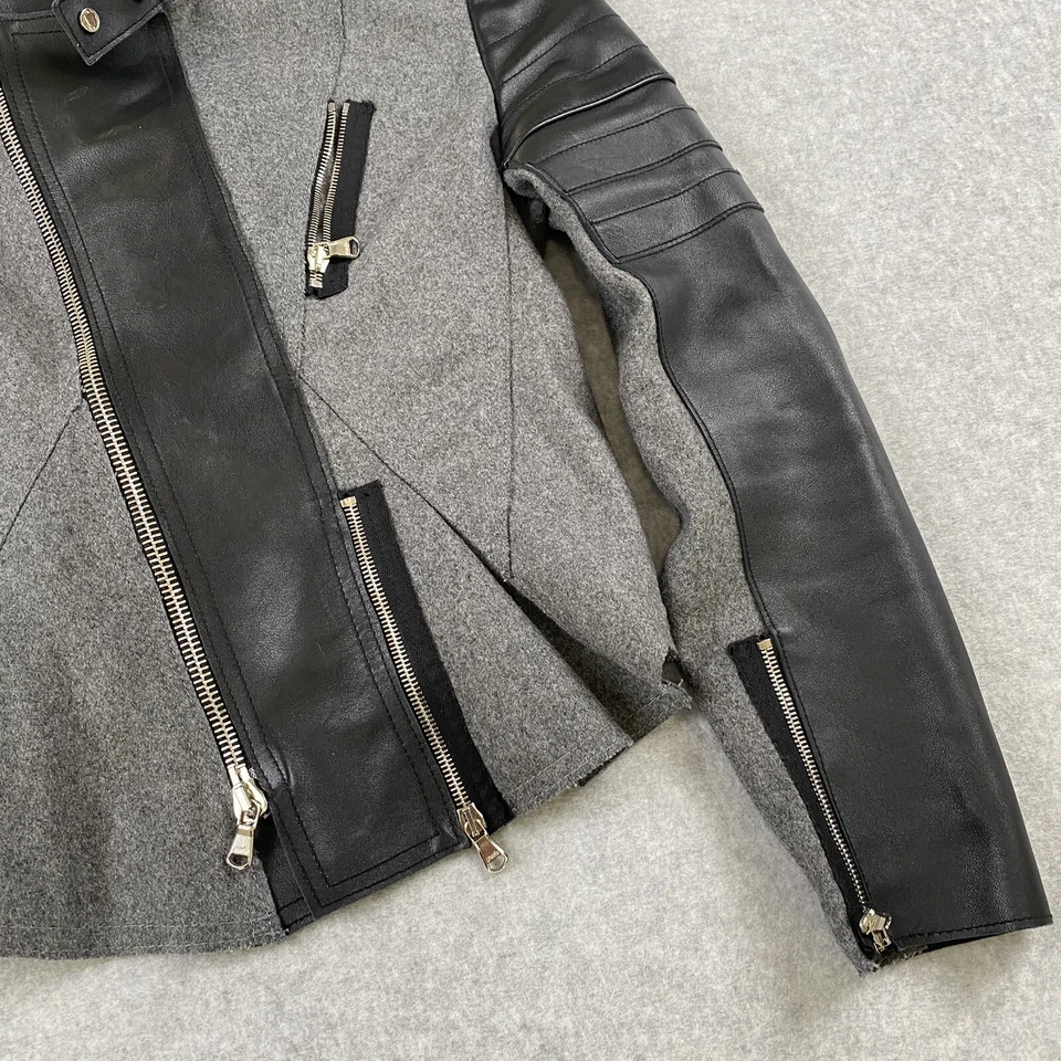 Chaqueta de moto 3.1 Phillip Lim para mujer talla 2 gris/negro mezcla de lana cuero de becerro Foto 4 de 4
