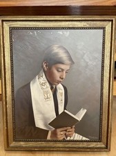 Vintage Hand Painted Large Photo Jewish Boy Bar Mitzvah Framed MidCentury 20x24&rdquo;