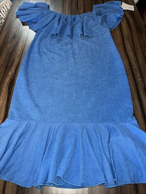LuLaRoe Cici Flounce Dress Solid Blue Ruffles Sexy   Unicorn XL 18/20 16/18 New