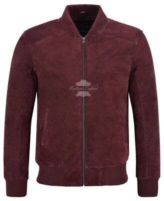 70er Jahre Herren Cherry Wildleder Sakko Italian Fitted Echtleder Jacke 275-P