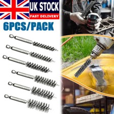 6 X Stainless Steel Wire Brush Drill Attachment Bore Rust Pipe Cleaner Set UK