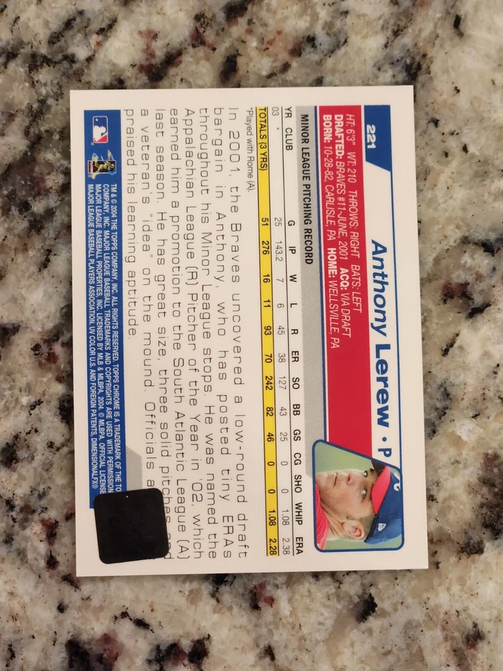 2004 Topps Chrome Anthony Lerew #221 Rookie Auto RC - Image 2 of 2