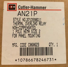 CUTLER HAMMER AN21P Single Pole A200 Size 2 Panel Mount Overload Relay