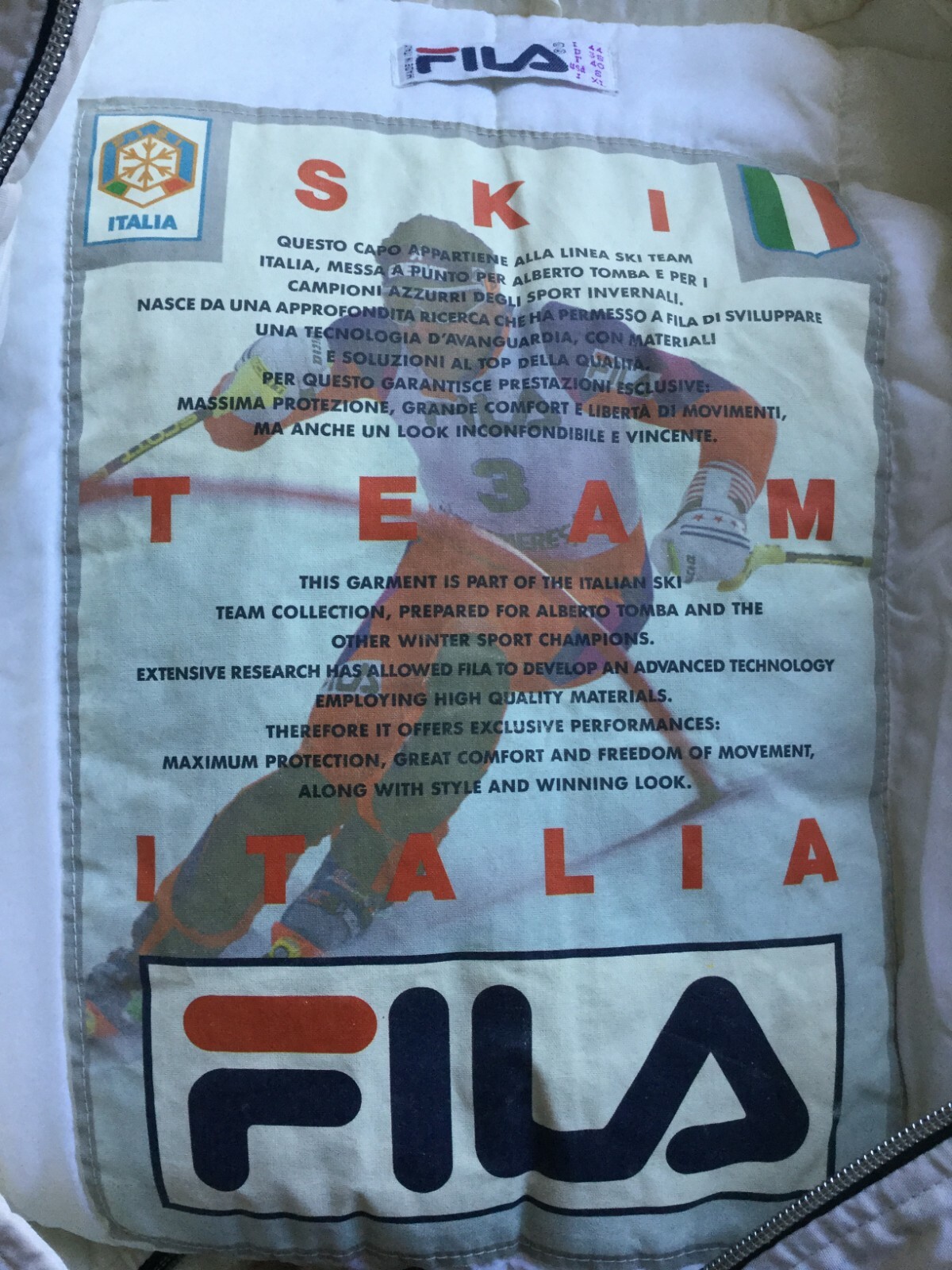 Giacca da uomo invernale Fila ski Team Italia Giaccone Giubbotto Alberto Tomba