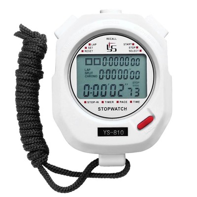 DE* Digital Stopwatch Chronograph Sports Timer Stop Watch (White/ 10 Tracks)