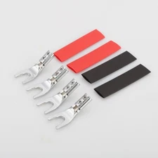 8PCS Pure Copper Rhodium Plated Spade Fork plug Speaker Cable Connector +8sleevs