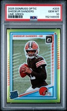 8939 Shedeur Sanders 2025 Donruss Optic Lime Green Prizm Rated Rookie /50 PSA 10