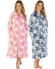 Ladies Slenderella Housecoat 46" Floral Flannel Fleece Zip Dressing Gown