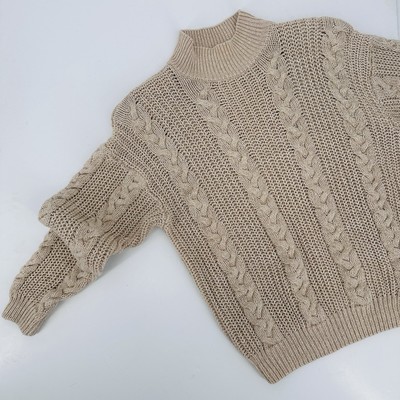 Vintage Casual Corner Womens Cable Knit Sweater Mock Neck Tan Women s Size S