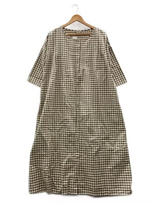 Samansa Mos2 (SM2) Long-Sleeve Dress, FREE Size, Cotton, Brown Check