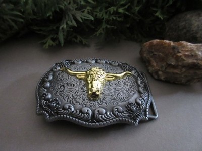 Antiqued Silver Tone Gold Tone Steer Western Belt Buckle Never Used