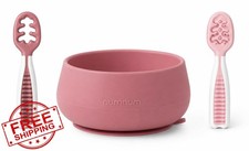 NumNum Baby Bowl and 2 GOOtensils Spoons, Mauve, Non-Slip Suction Silicone