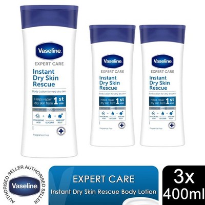 3x 400ml Vaseline Expert Care Instant Dry Skin Rescue Bodylotion für trockene Haut