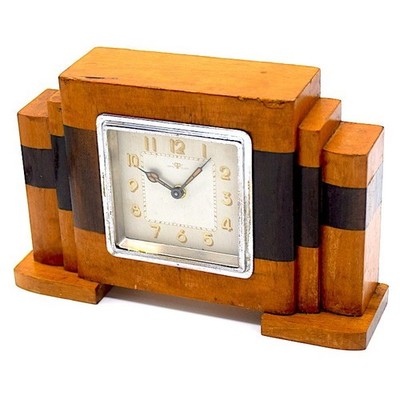 Rare Vintage 1940s Tokyo Clock Two Tone Wooden Art Deco Mantel Table Clock Japan