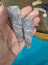 2pc Silver  Liliac Colored Rhinestone  Snap Hair Clips Barrettes