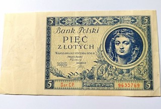 Polen Bank Polski Banknote 5 Złotych 1930 Warschau Serie CP Nr. 9635769