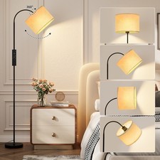 Floor Lamp Free Standing Light with Bulb Linen Shade Remote Control Bedroom
