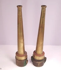 Two Vintage Solid Brass Fire Hose Nozzles with Brass Couplings PFD
