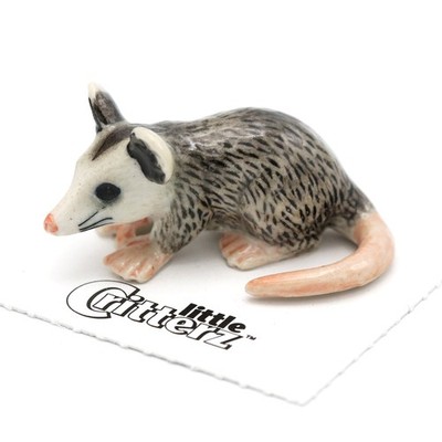 Little Critterz - Gray Opossum ''Thumbs'' Animal - Miniature Porcelain Figurine