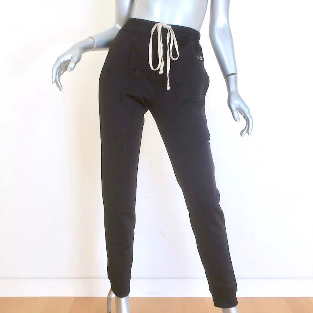 Rick Owensブラックジョガーパンツ Rick Owens x Champion Logo-Embroidered Joggers Black Size Extra