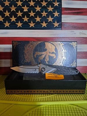 Microtech SOCOM Bravo Mini Titanium Carbón Fiber Brass Coller Partial Serrations