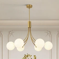 6-Light Modern Gold Sputnik Chandelier Mid Century Brushed Brass Light Fixtur...