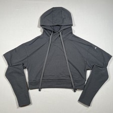 Alo Yoga Women's Small S Cropped Peak Hoodie Sweatshirt Gray Cut Out Sleeve