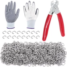 1003Pcs 3/8" Heavy Duty Galvanized Hog Rings with Straight 3/8 Inch, Sliver 