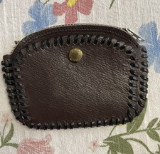 Vintage Brown Leather Coin Purse Card Wallet with Key Loops