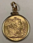 9.46 gram British Gold Sovereign & 14K Gold Marked bezel. .267oz AGW.