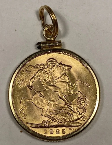 9.46 gram British Gold Sovereign & 14K Gold Marked bezel. .267oz AGW.