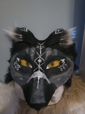 Therian Black Wolf Mask, Yellow Eyes