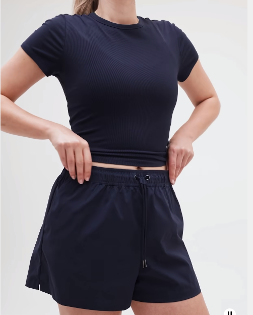 Athleta S SMALL Midday Poplin Short Navy Blue Travel Sport Shorts Pull-on NWT