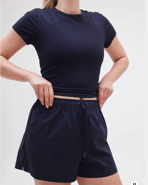 Athleta S SMALL Midday Poplin Short Navy Blue Travel Sport Shorts Pull-on NWT