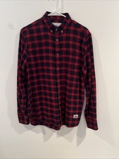 Penfield Men  s Flannel Button Down Long Sleeve Shirt Red And Navy Size Small