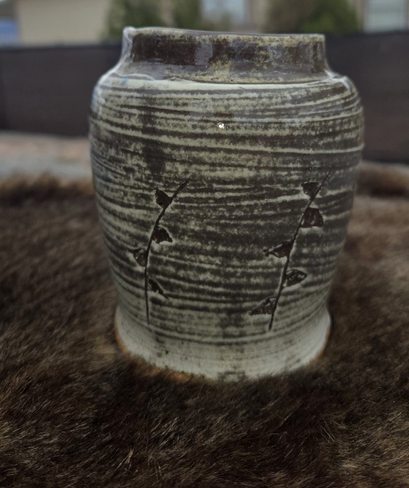 Mid Century MCM Handmade Studio Pottery Ceramic Vase Signed Miaj Small Batch Pot