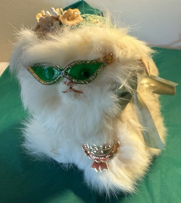 Vintage Jerry Elsner Rabbit Fur Cat  Kitten Kitty Cat Sunglasses Hat Label Bow