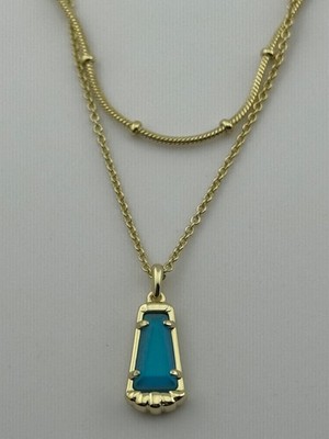 Kendra Scott Serena Multi Strand Gold Tone Necklace Matte Blue Dichroic Glass