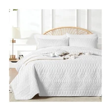 akkialla King/Cal King Size Quilt Bedding Set,White Lightweight Mic... Fast Ship