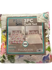 Fresh Home 3 Piece Quilt Set Full/Queen Reversible Quilt  2 Shams Floral