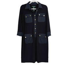 Lauren Ralph Lauren Black Button Front Shirt Dress Gold Buttons Utility WOMEN 10