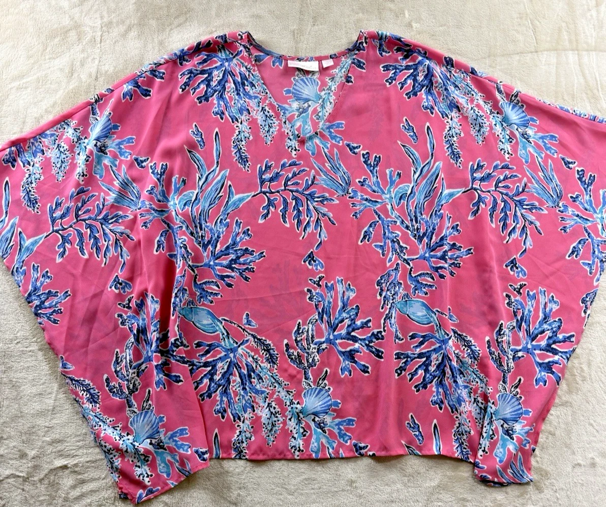Belle by Kim Gravel Women's Woven Aloha Poncho Coral Reef Pink A596081-Medium