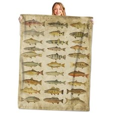 Vintage Freshwater Throw Blanket, Soft, Lightweight Flannel,Rustic 50x60in Fish