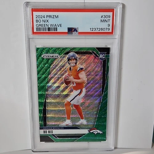 2024 Panini Prizm #309 Bo Nix Green Wave PSA 9 Denver Broncos Rookie QB RC