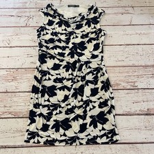 Lauren Ralph Lauren Dark Blue & White Floral Floral Sleeveless Dress Size 16