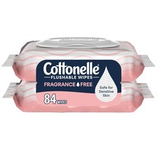 Cottonelle Fragrance Free Flushable Wet Wipes, Adult Wet Wipes, 2 Flip-Top Packs