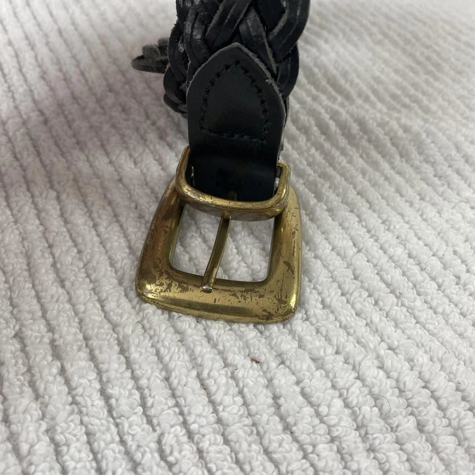Braided Leather Belt Mens 2XL Black Woven Brass Square Buckle Genuine Leather - Image 2 of 4