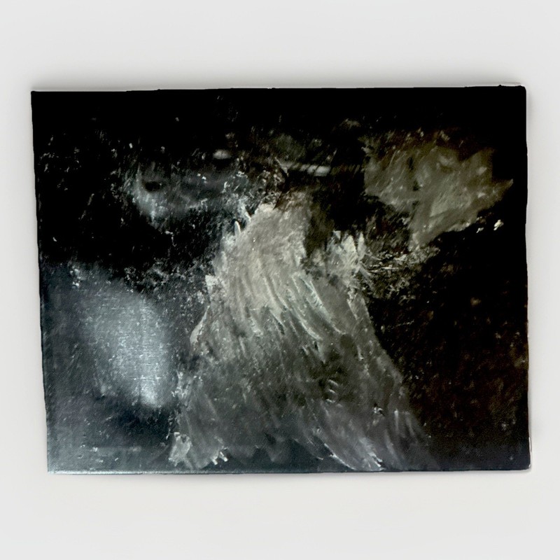 Small Abstract Black & White/Gray Canvas Painting, Unframed Single Piece