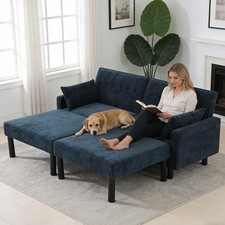 Convertible Futon Sofa Bed Double Sofa Bed with 2 Removable Chaise Throw Pillows